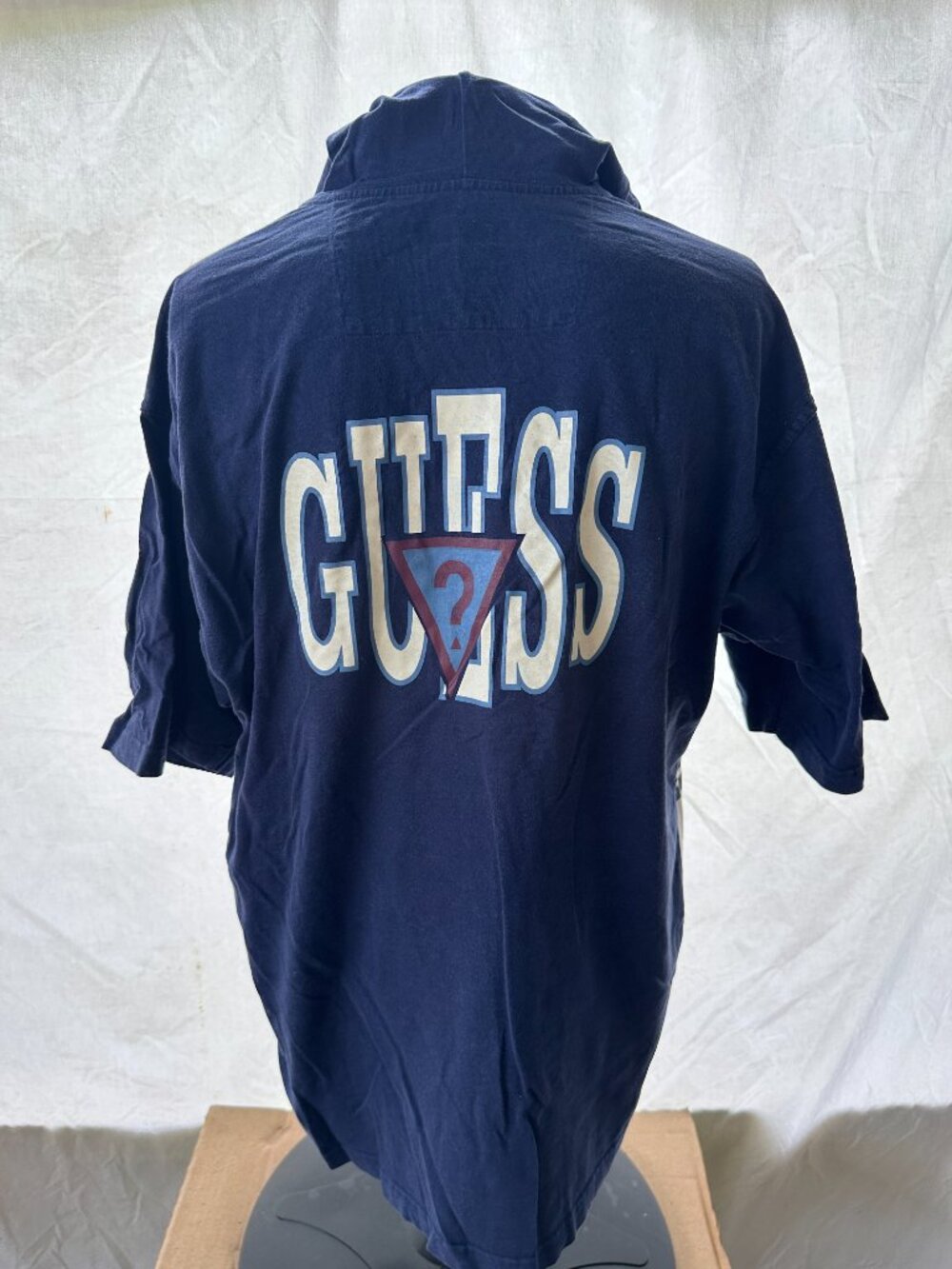 Vintage Guess Authentic Sportswear Men's Blue White Hoodie SS Button Front Shirt - Picture 6 of 9